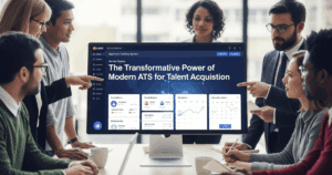 Team discussing advanced ATS solutions for talent acquisition in a modern workspace.