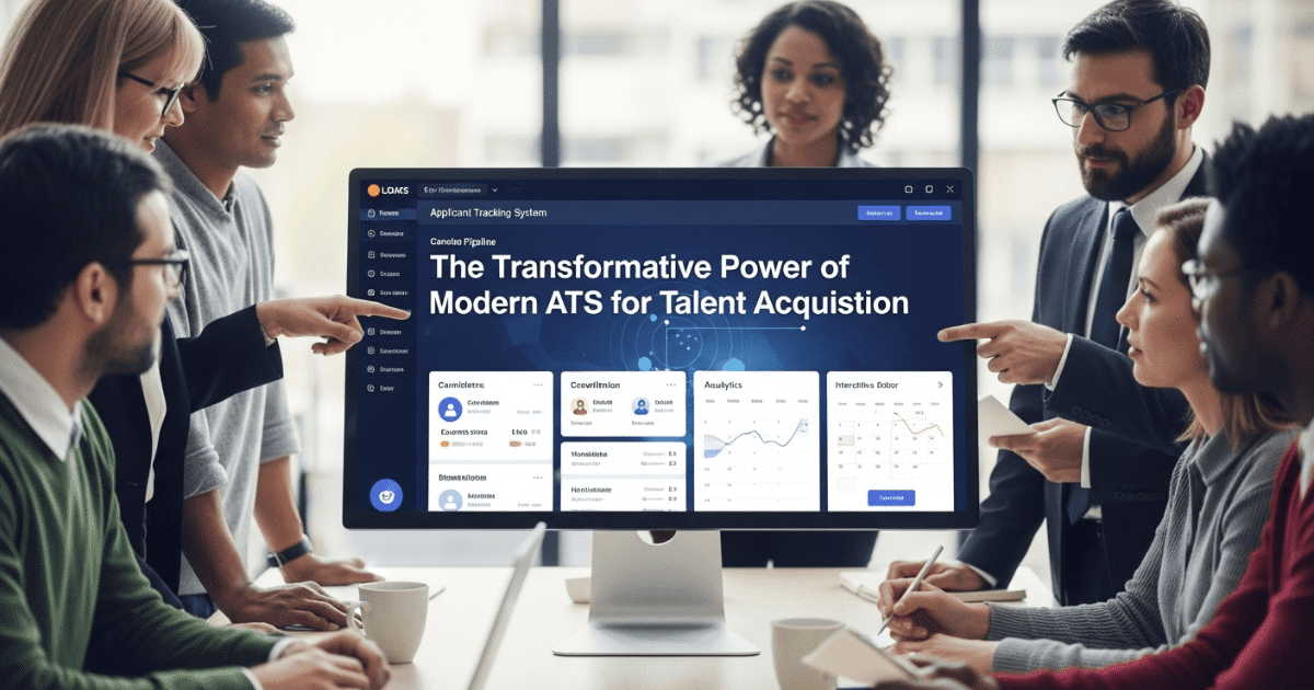 Team discussing advanced ATS solutions for talent acquisition in a modern workspace.