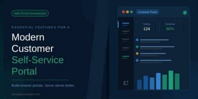 Essential features of a modern customer portal development project, showcasing API access and analytics.