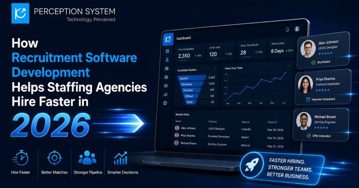 Recruitment Software Development dashboard helping staffing agencies hire faster in 2026 with AI-powered candidate tracking and analytics.
